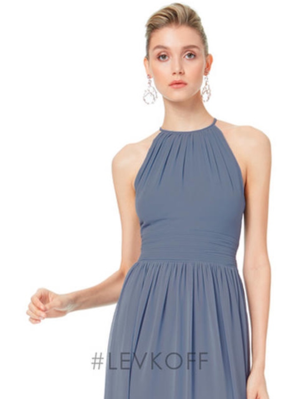 NWT BILL LEVKOFF SLATE BLUE CHIFFON GOWN SIZE 8